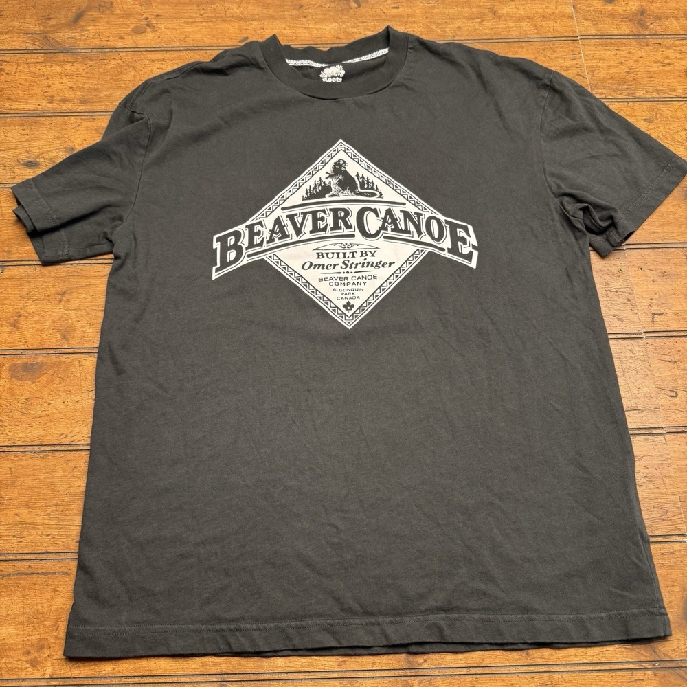 BEAVER CANOE x Roots T-Shirt Men's Size XS Big Logo Gray‎